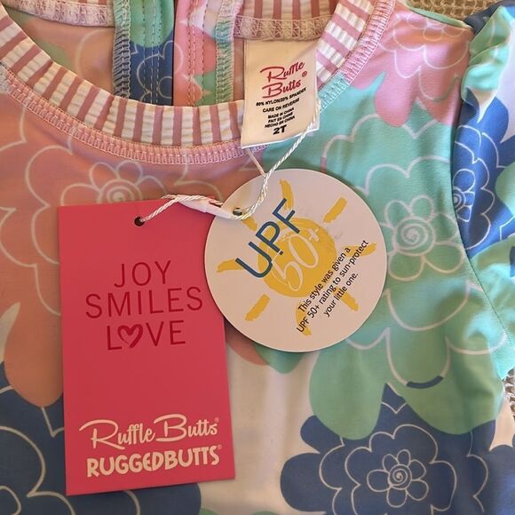 SOLd RuffleButts Baby UPF50+ Floral Printed Long Sleeve One Rash Guard, 2T, NWT - Picture 9 of 10